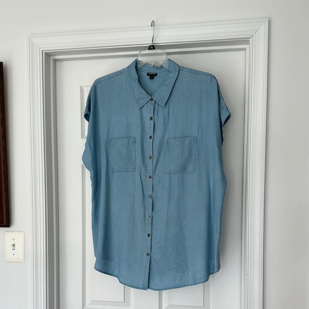 torrid Light Blue Denim-Style Button Front Blouse
